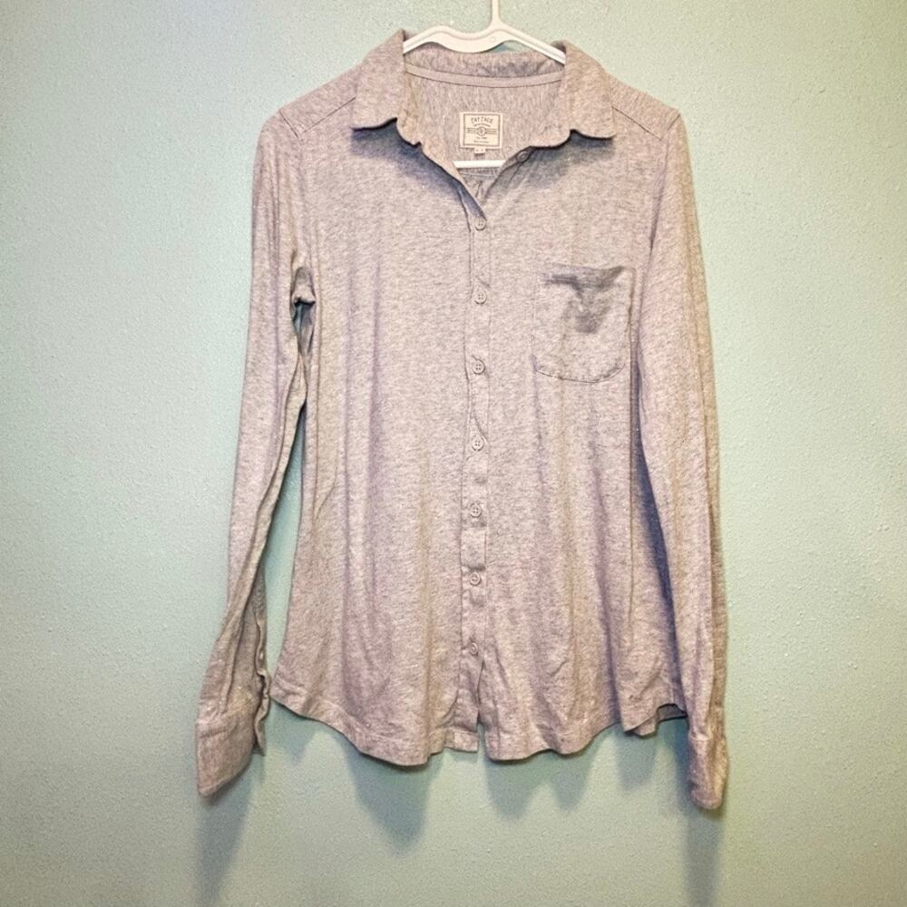 Fat Face Gray Heather Knit Button Down Shirt Long Sleeve US 6 Shimmer Top